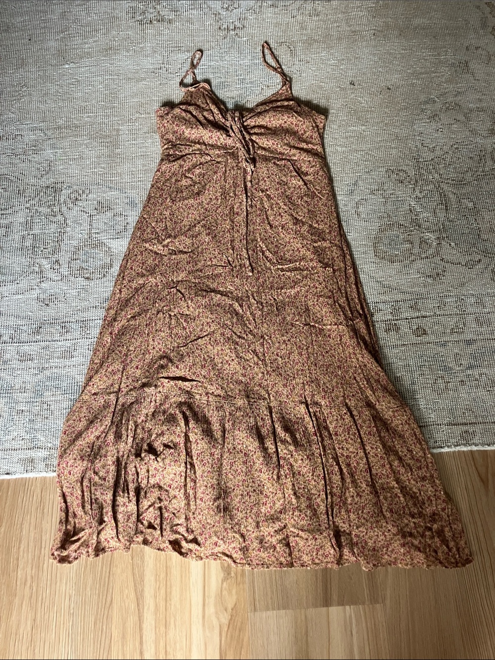 Women’s Rust Floral Tie-Front Maxi Dress